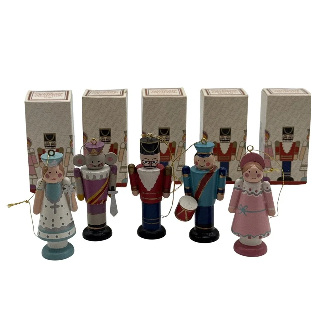 Vintage 1984 Avon Nutcracker Wooden Ornament Set of 5 Clara Mouse King Boxed